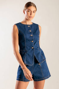 Fashion Styled Set Short y Chaleco largo Denim Dark