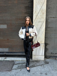 Fashion Styled Chamarra borrega con vinipiel Ivory