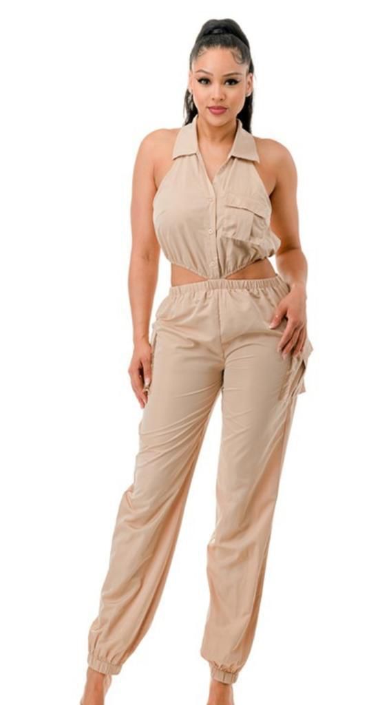 Jumpsuit cargo cut-out Kaki