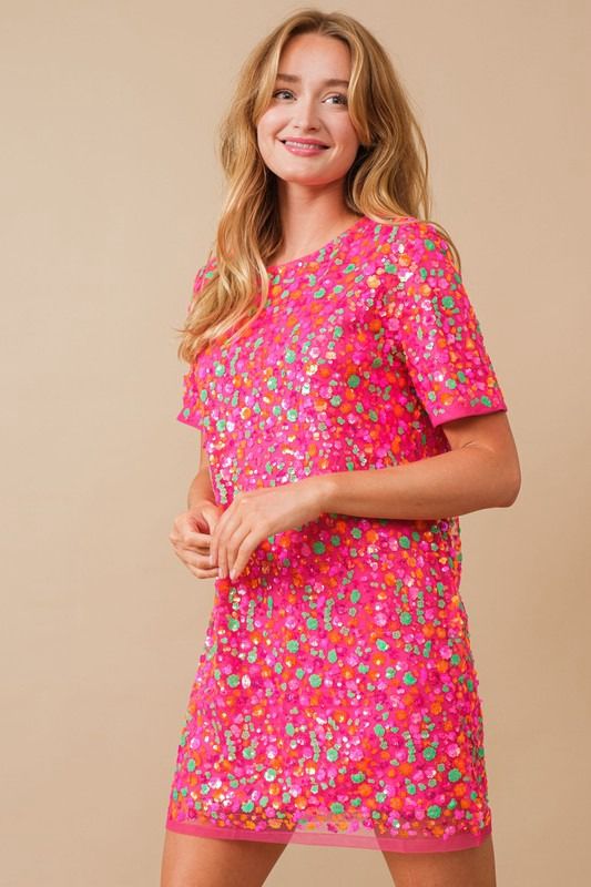 Vestido lentejuelas flores mini Fiusha