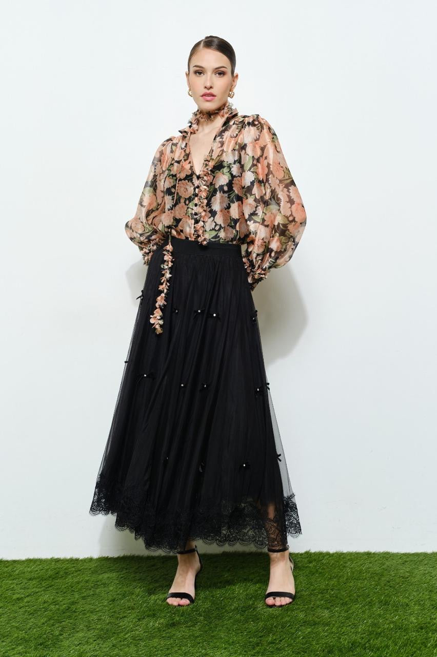 Falda tulle moños terciopelo