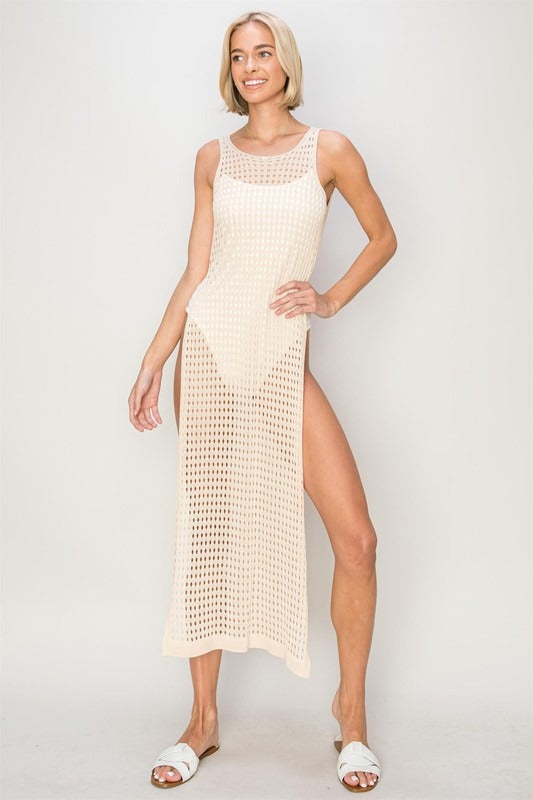 Vestido largo crochet Nude