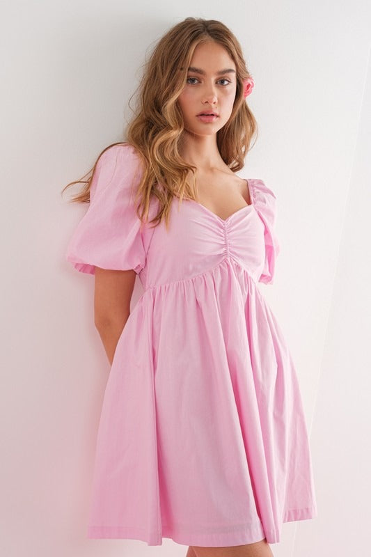 Vestido corto manga puffy Rosa