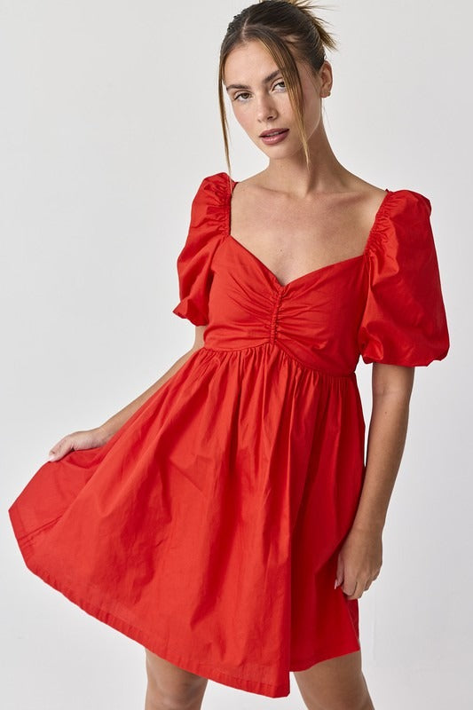 Vestido corto manga puffy Rojo