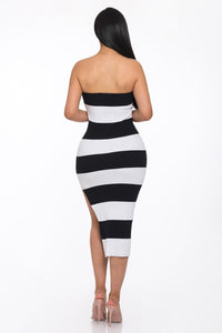 Fashion Styled Vestido strapless líneas Black&White