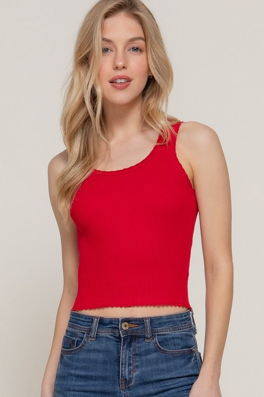 Blusa punto acanalado filos encaje Rojo