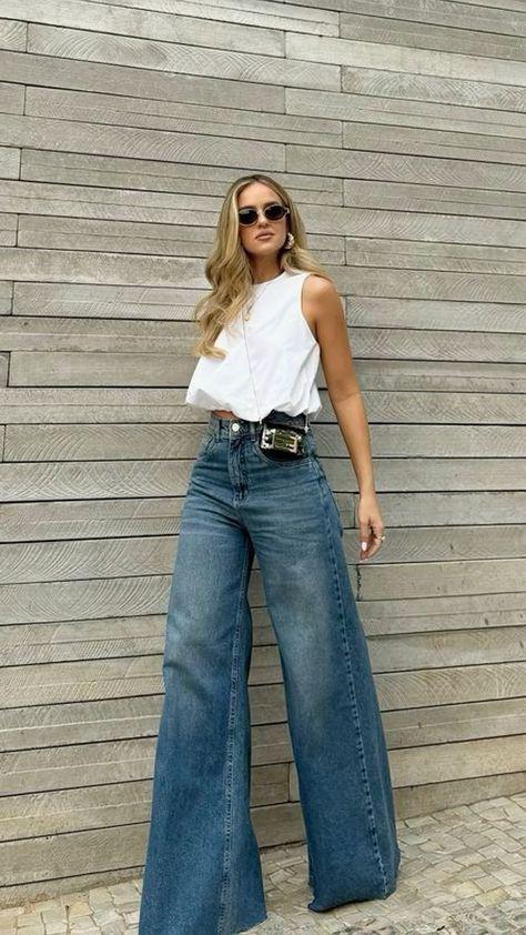 Jeans súper wide costuras Denim Medium