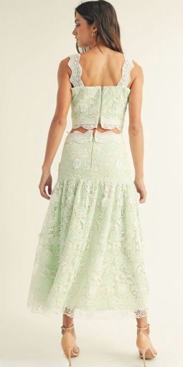 Set Falda y Top guipur Verde pastel