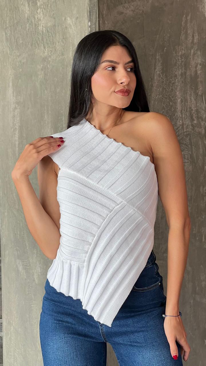 Top asimétrico crochet Blanco