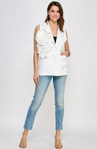 Fashion Styled Chaleco Flor 3D Blanco