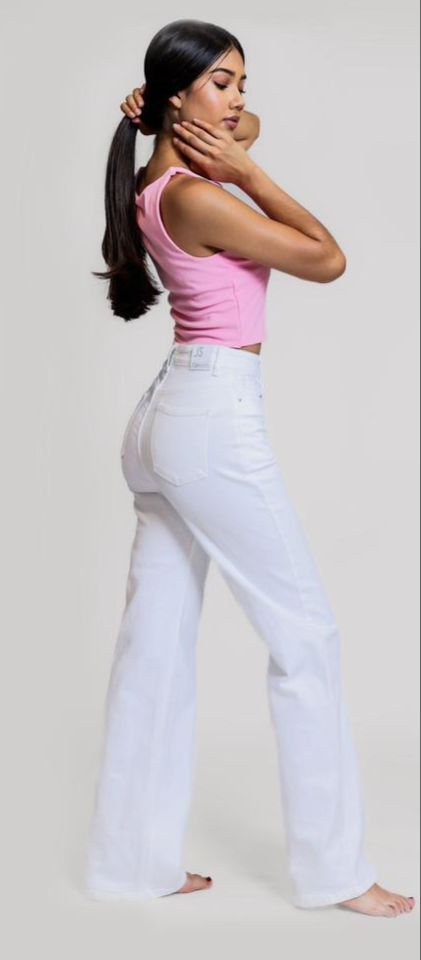 Jeans wide leg hig-waist Blanco