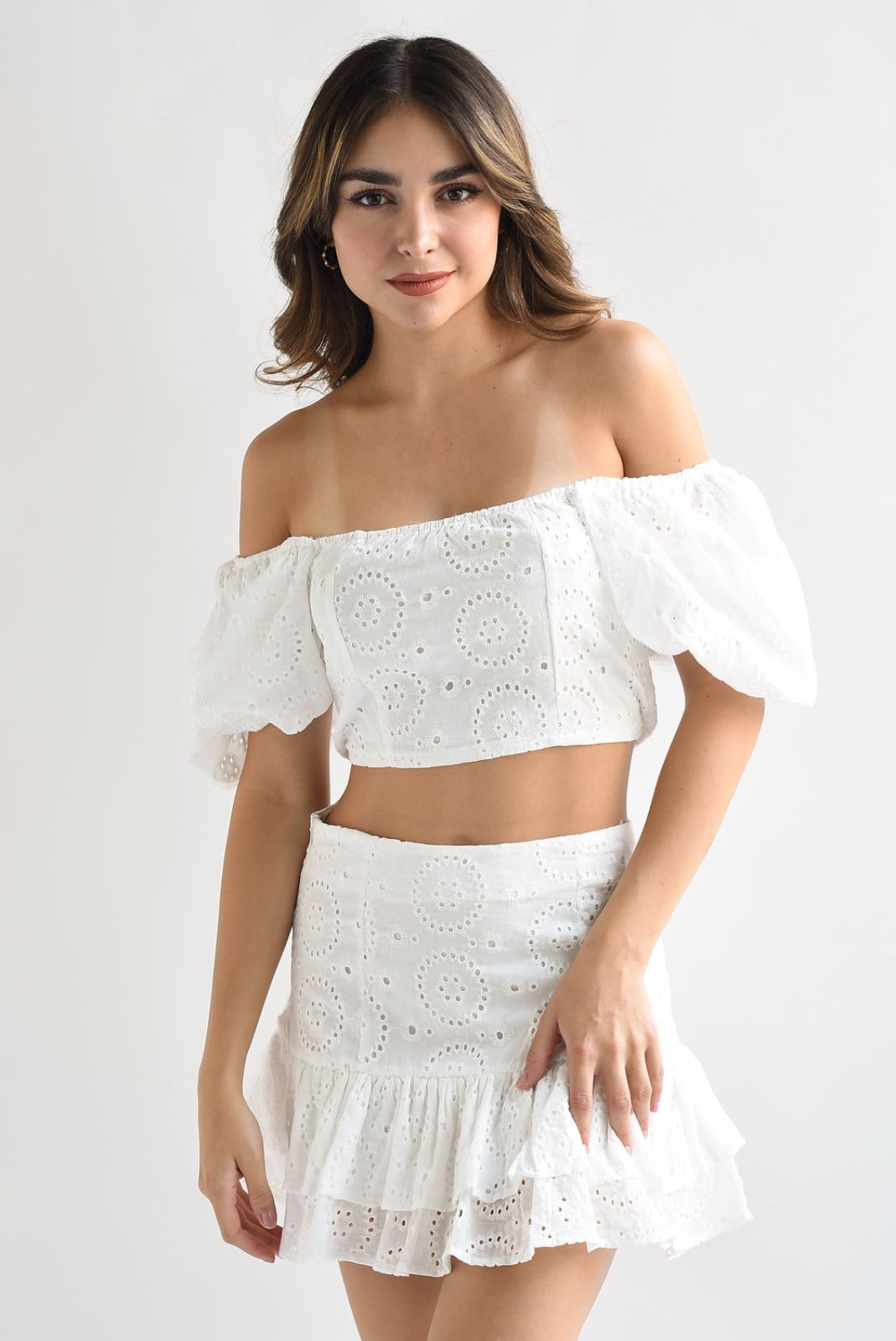 Set Falda y Blusa calada Blanco