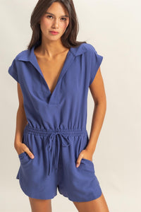 Fashion Styled Romper cuello camisero Azul rey
