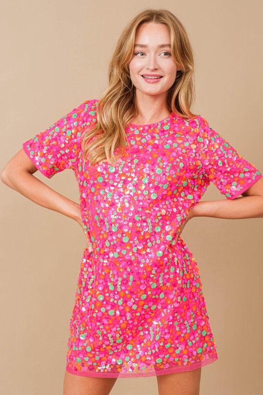 Vestido lentejuelas flores mini Fiusha