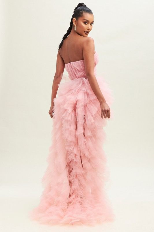 Vestido cauda Tulle Rosa
