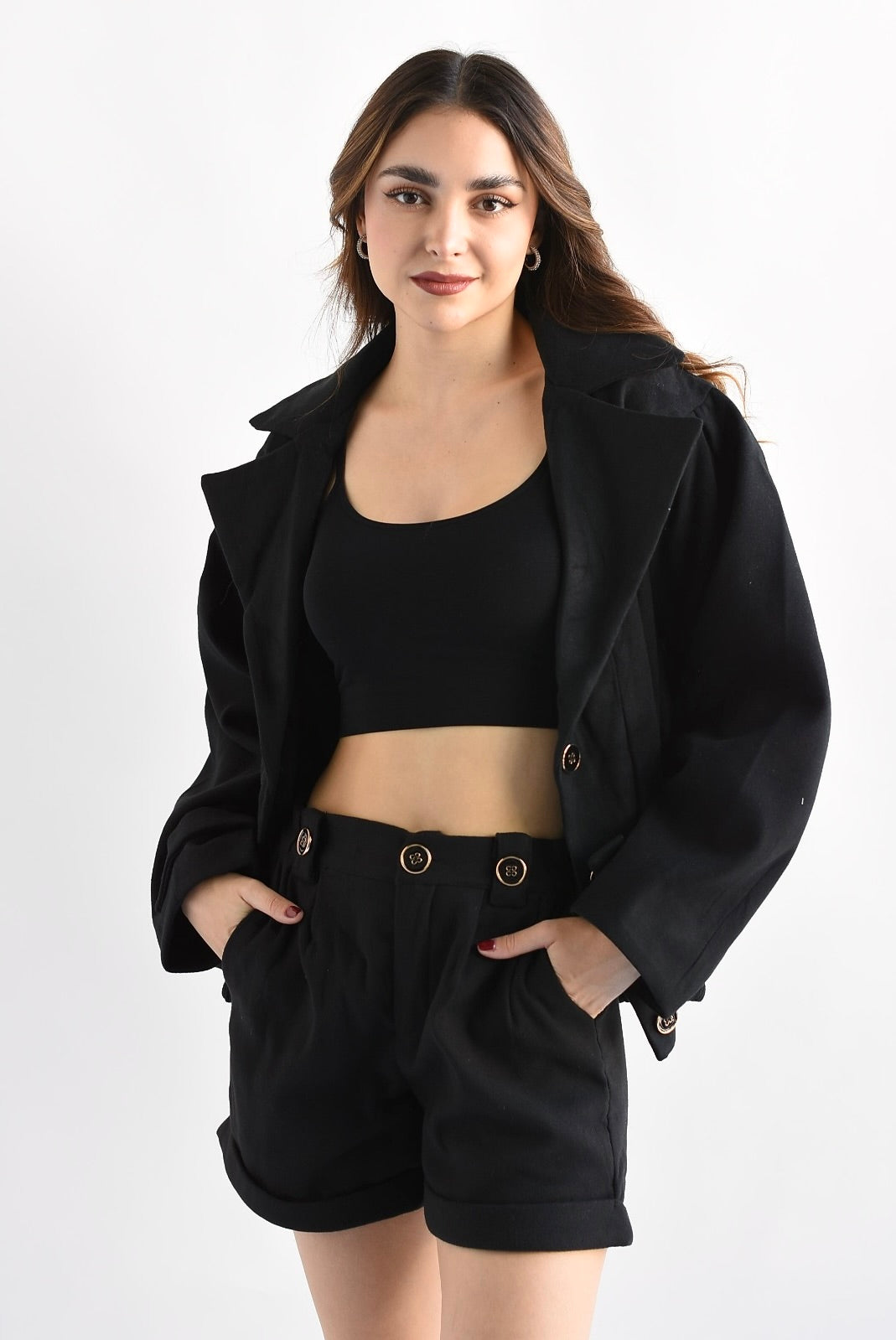 Set de Short y Chamarra fleece Negro