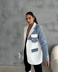 Fashion Styled Blazer denim patchwork Blanco