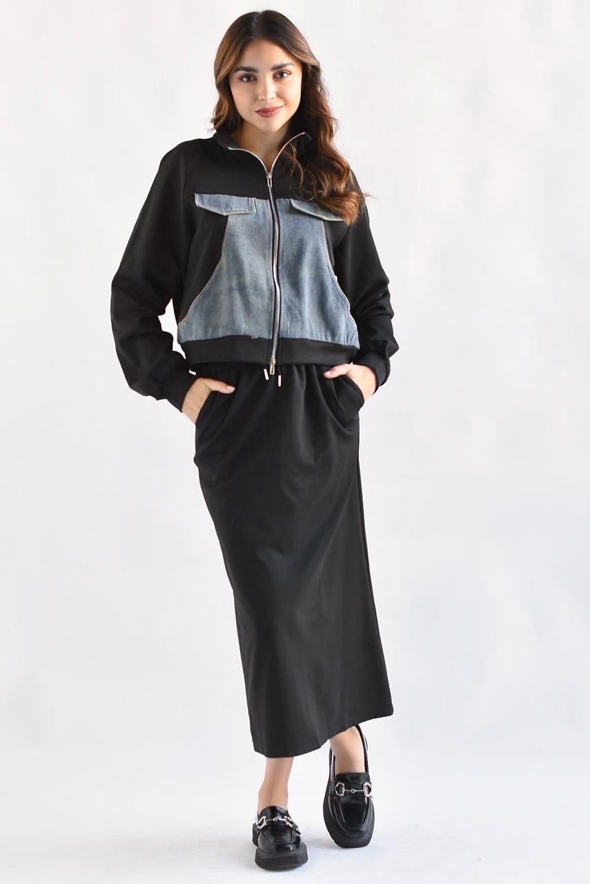 Set Falda y Chamarra Denim Negro