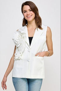 Fashion Styled Chaleco Flor 3D Blanco
