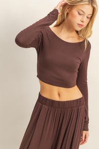 Fashion Styled Set Pantalón wide leg y T-shirt crop manga larga Espresso