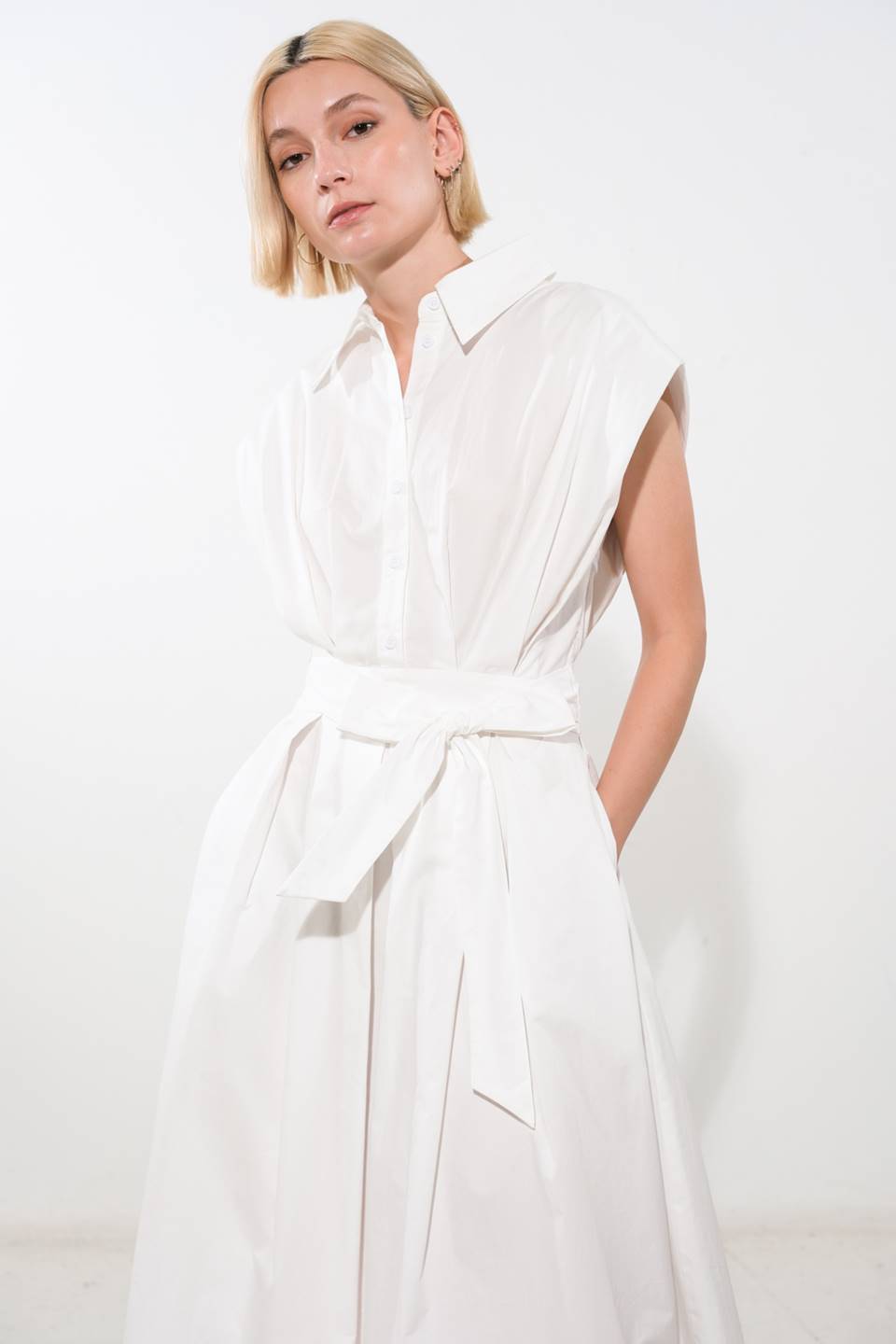 Vestido camisero tablas Blanco