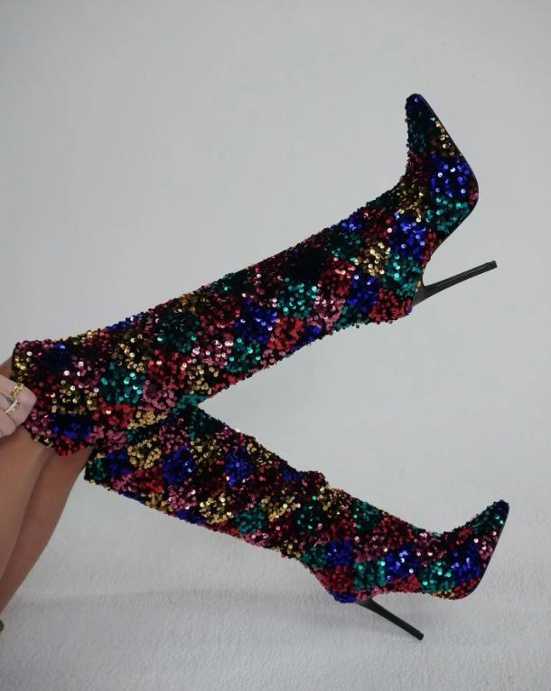 Botas Altas Lentejuela Multicolor