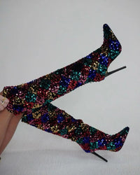 Fashion Styled Botas Altas Lentejuela Multicolor