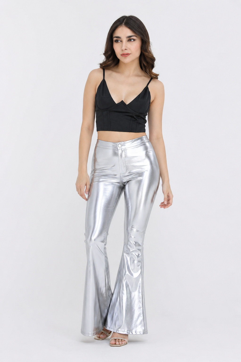 Pantalón campana metálico Plata