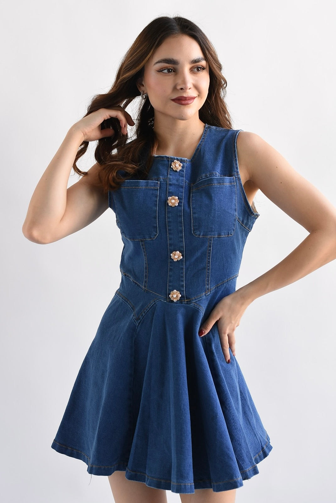 Vestido corto botones joya Denim