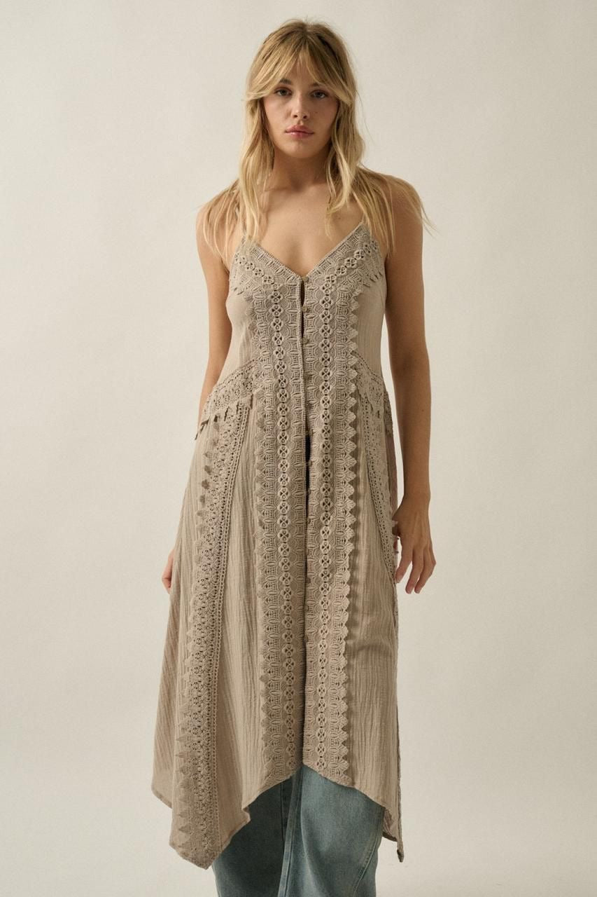 Vestido tirantes tira bordada crochet