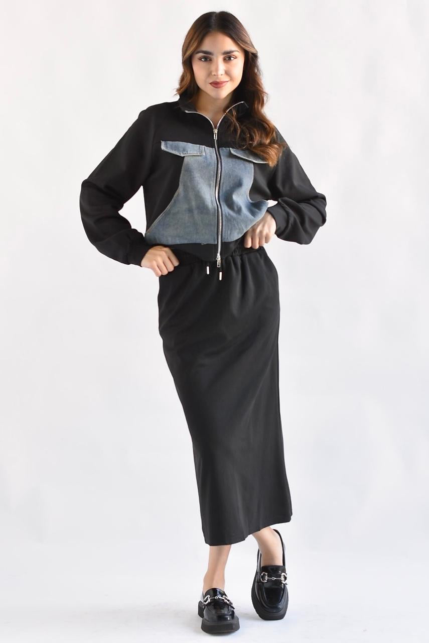 Set Falda y Chamarra Denim Negro