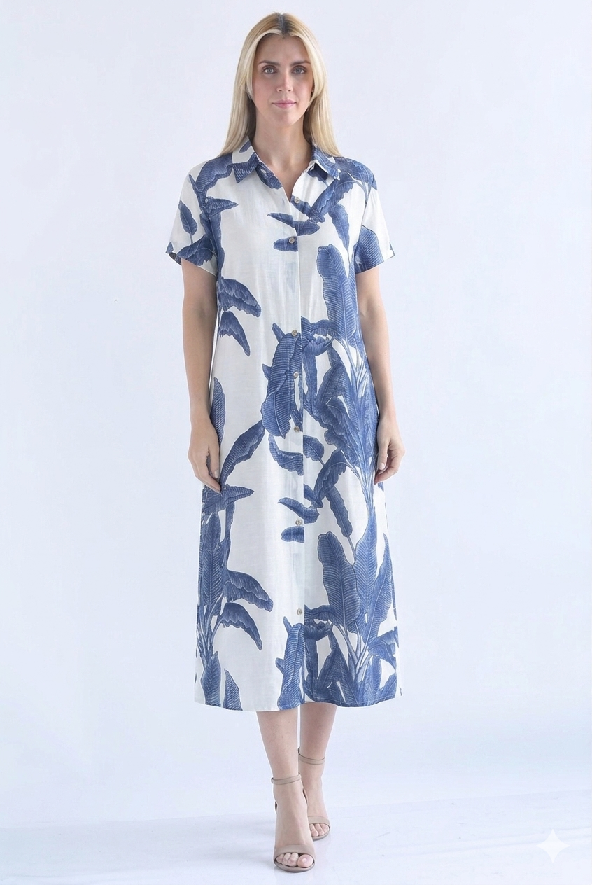 Vestido camisero hojas