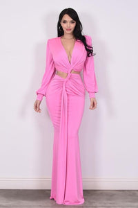 Fashion Styled Vestido largo nudo cut-outs Rosa Chicle