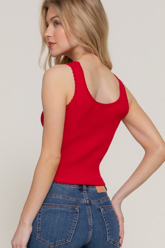 Blusa punto acanalado filos encaje Rojo