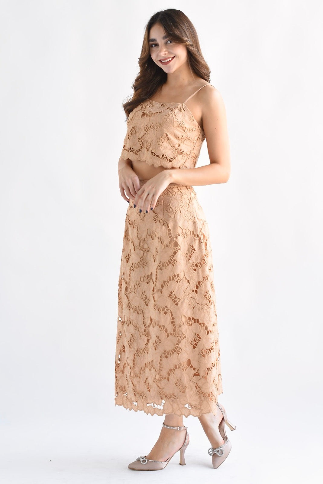 Set Falda y Top guipur Camel