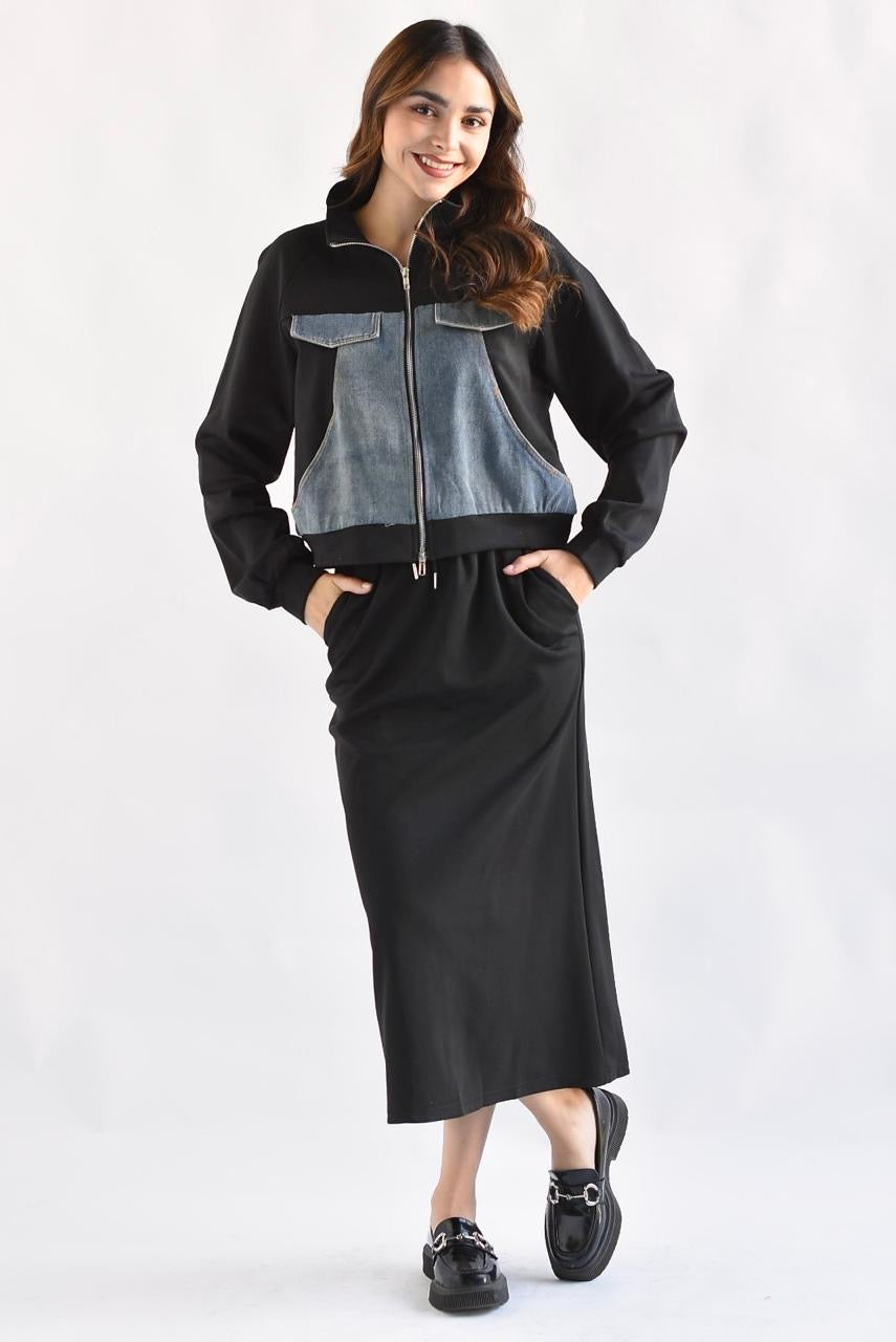 Set Falda y Chamarra Denim Negro