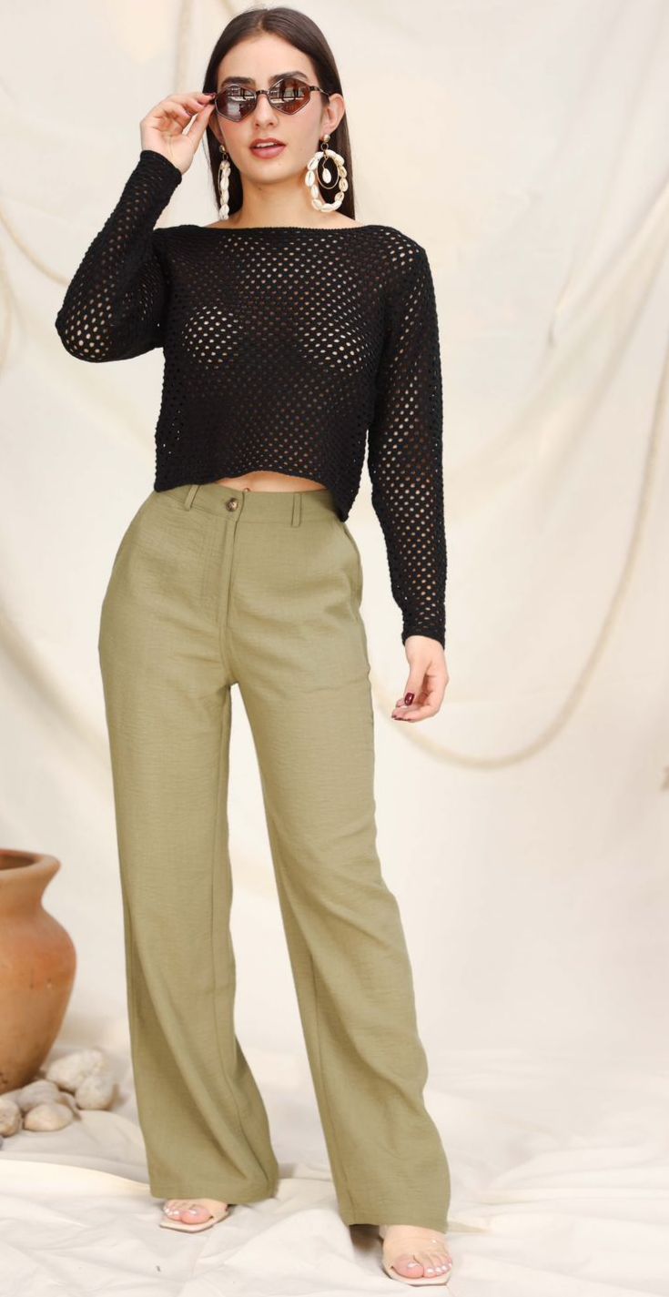 Blusa crochet manga larga Negra