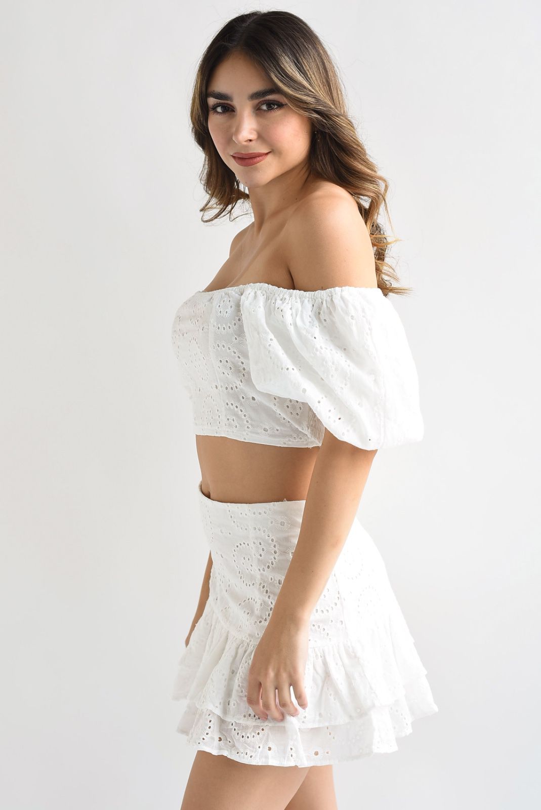 Set Falda y Blusa calada Blanco
