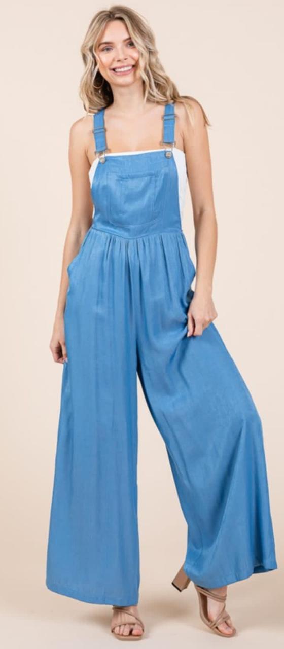 Overol tipo Denim pierna ancha