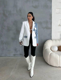 Fashion Styled Blazer denim patchwork Blanco