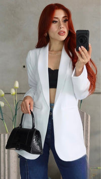 Fashion Styled Blazer bolsillos ojal Blanco