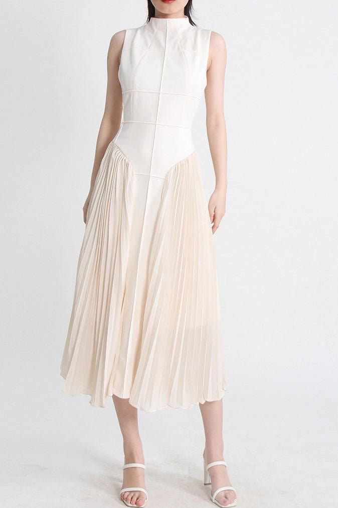 Vestido plisado torso cuadros Blush