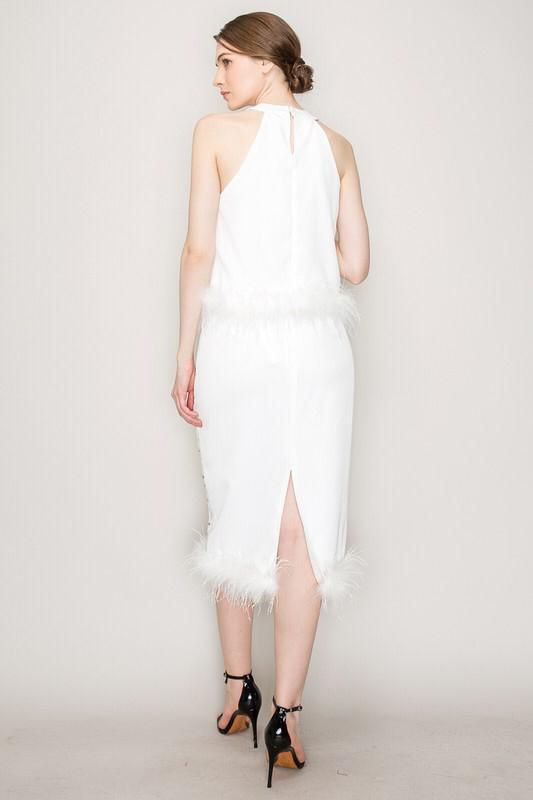 Set Falda y Top plumas y brillos Blanco