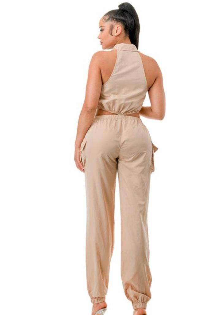 Jumpsuit cargo cut-out Kaki