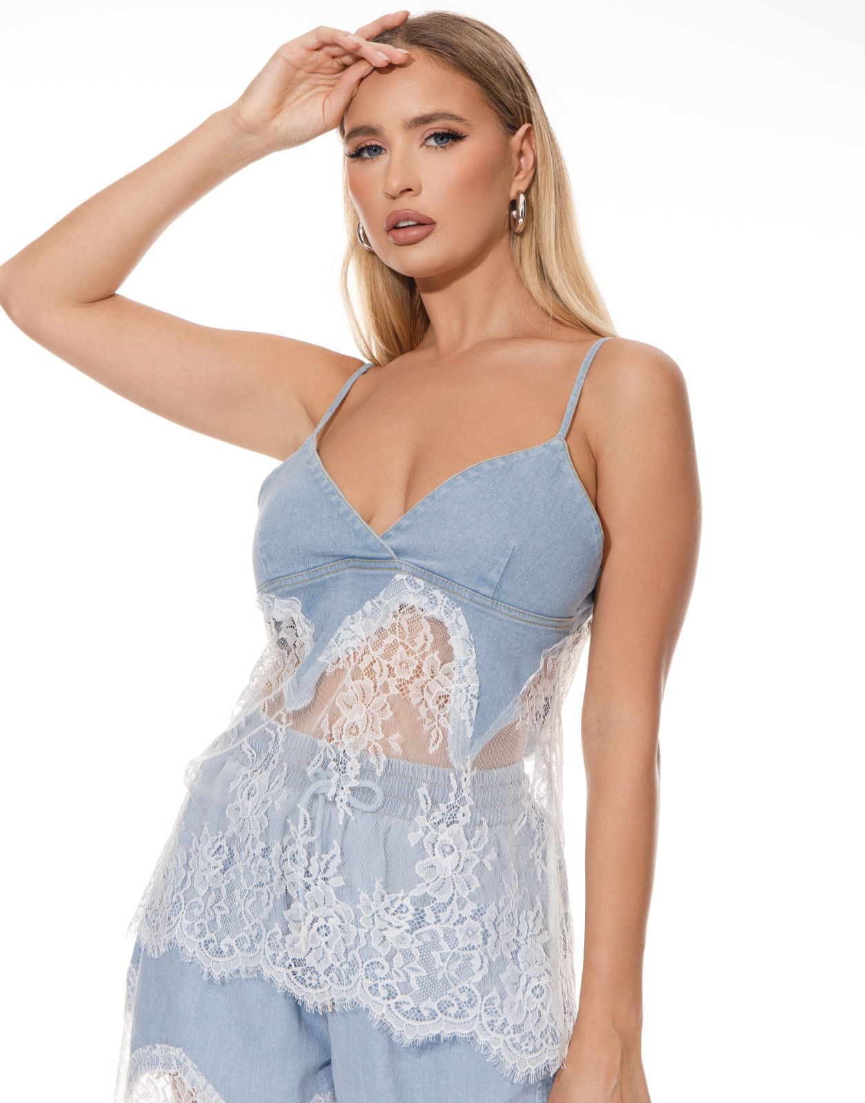 Set Bermuda y Blusa tirantes encaje Denim