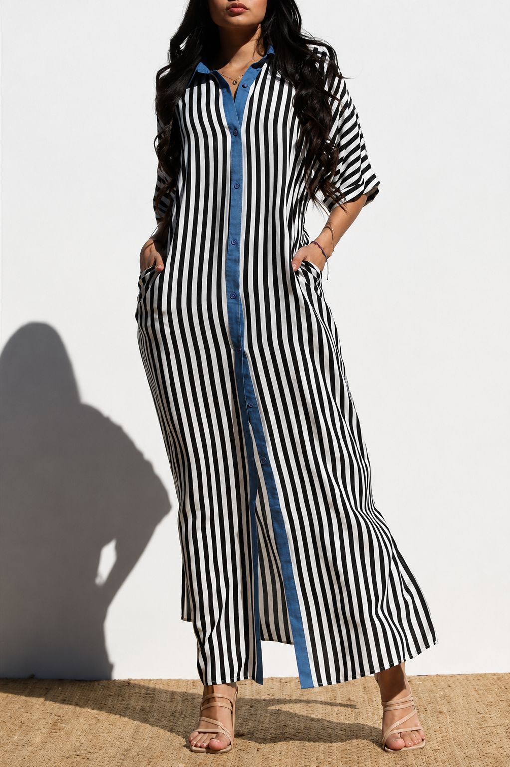 Vestido camisero rayas filo Denim