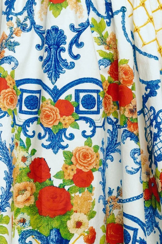 Vestido halter floral mediterráneo