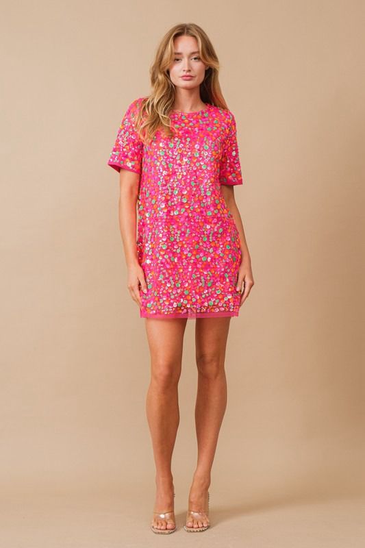 Vestido lentejuelas flores mini Fiusha