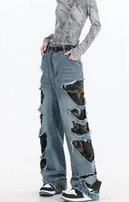 Jeans cut-out camuflaje