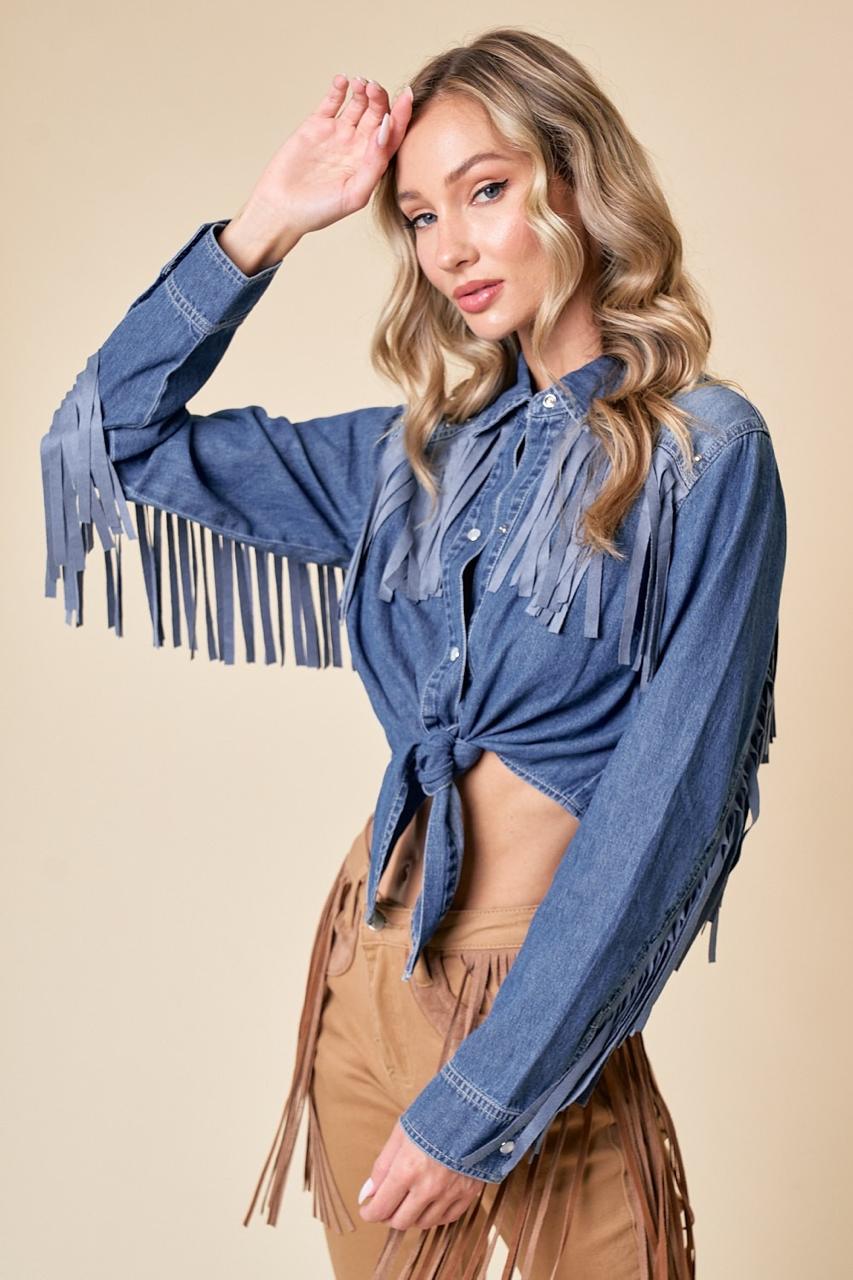 Camisa flecos estoperoles Denim